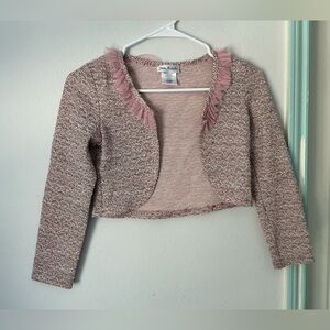 Pink Tweed Open-Front Sweater